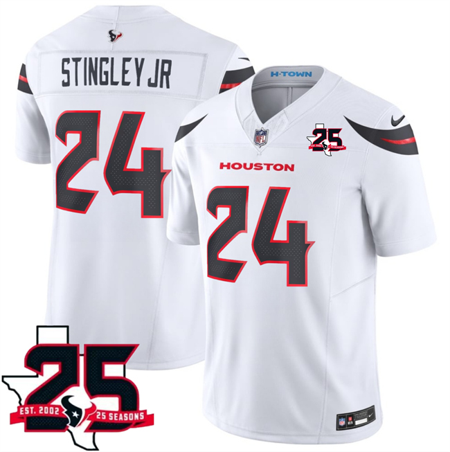 Men's White Houston Texans #24 Derek Stingley Jr. 2026 25th Anniversary Patch F.U.S.E. Vapor Limited Stitched Football Jersey